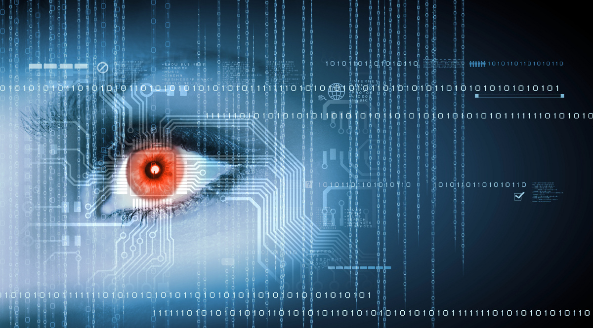 Closeup eye with binary data in the background