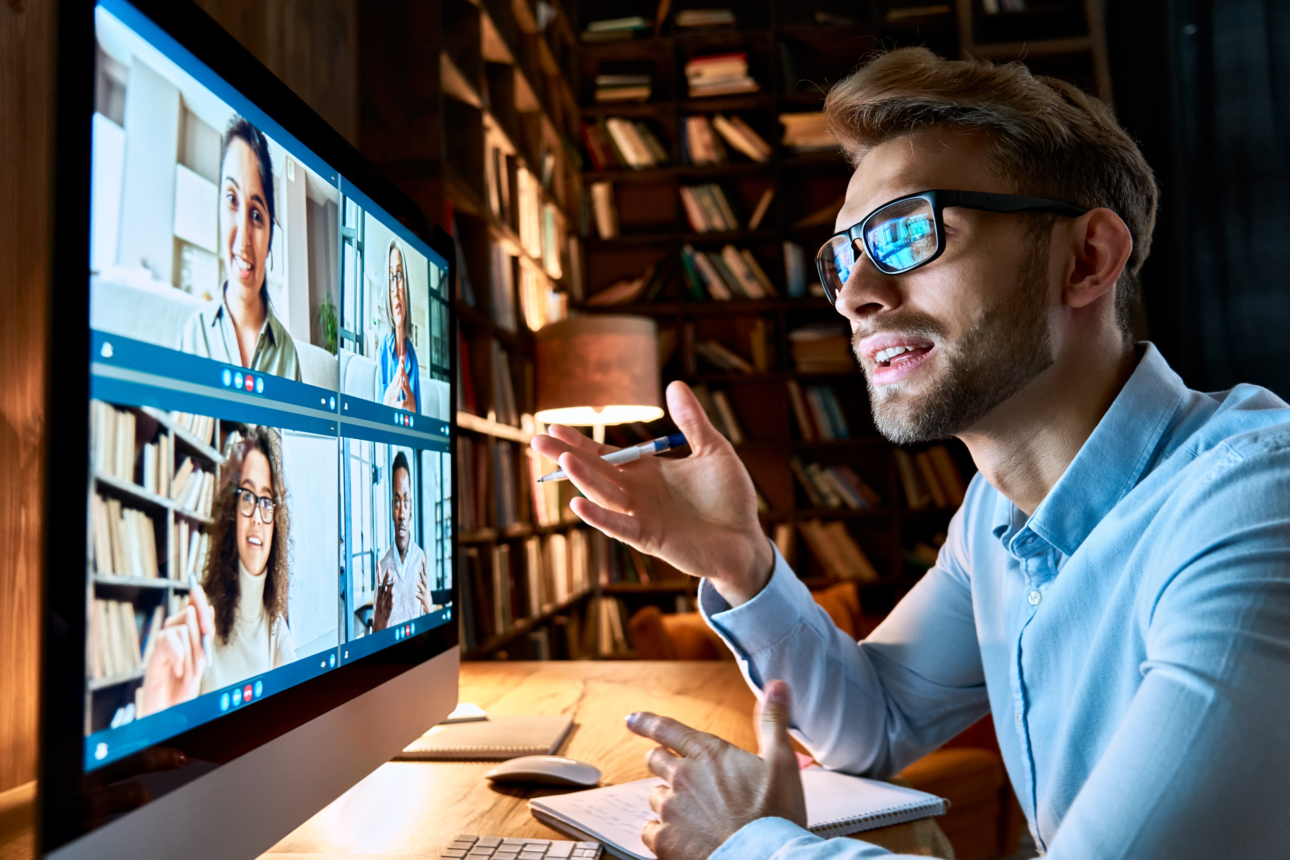 Man having an online meeting